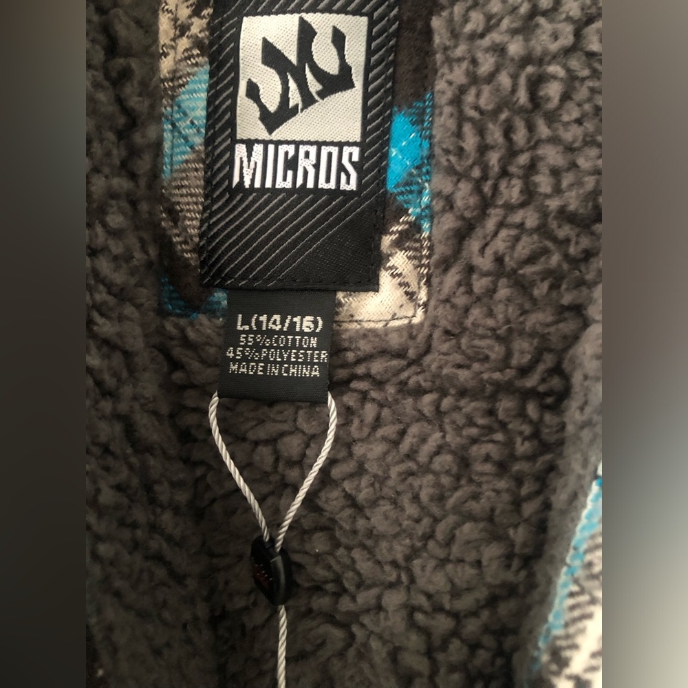 Micros Blue and Black Plaid Kids Jacket - Picture 3 of 5